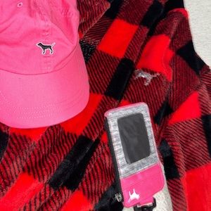 PINK/Victoria’s Secret Bundle💗 PINK Bath Robe, PINK Dog Logo Hat, PINK Lanyard